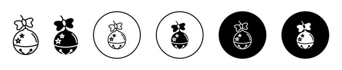 Jingle bell icon set. christmas traditional ring ball vector symbol in black filled and outlined style.