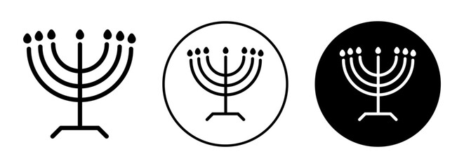 Jewish Candles icon set. menorah outline vector symbol. jewish candelabrum sign. hanukkah candles icon in black filled and outlined style. - obrazy, fototapety, plakaty