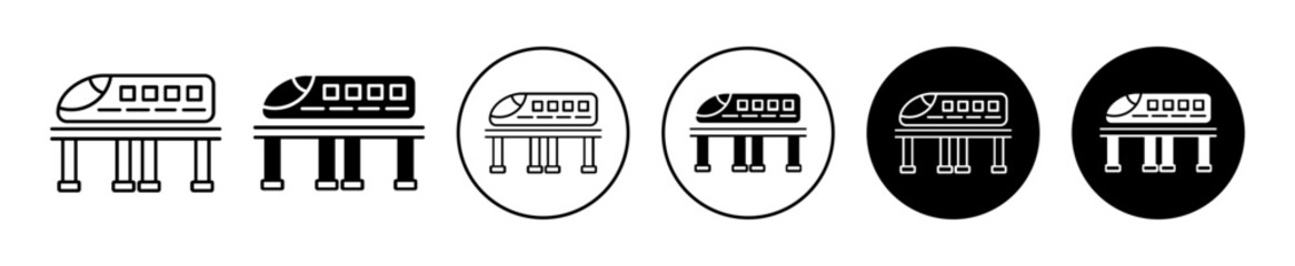 Monorail icon set. rail station vector symbol in black filled and outlined style.