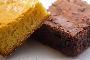 Detail of white and dark chocolate brownies.