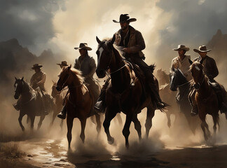 cowboy riding horse - obrazy, fototapety, plakaty