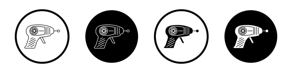 Space gun vector icon set. Game raygun symbol. Laser gun icon in black and white color.