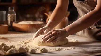 Fototapeta na wymiar woman's hands in the dough-making process.