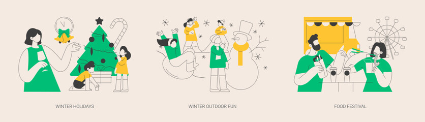 Family time outdoors abstract concept vector illustrations.