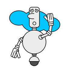 Robot waving with clouds