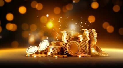 Realistic casino background with flying chips golden AI generated illustration