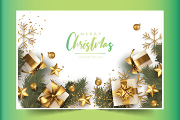 realistic christmas background with beautiful ornaments vector design illustration