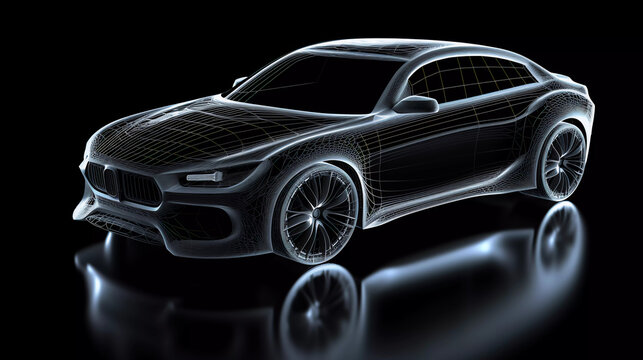 3D car mesh on a black background