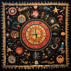 a colorful tapestry with zodiac signs