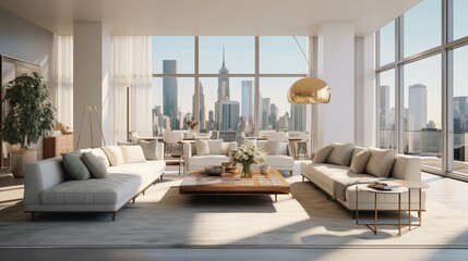 Central living room, luxury condominium or hotel Large luxury modern living room is depicted through