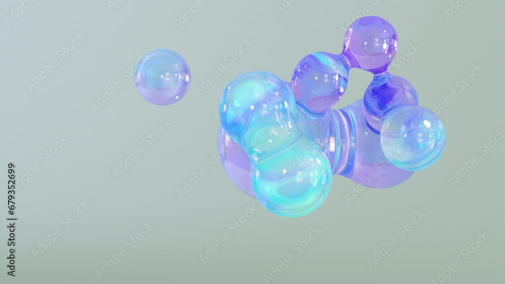 Poster metaball animation of morphing liquid blobs. background of 3d abstract colorful metaballs. bright ho