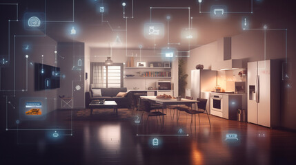 the concept of the Internet of Things with an image of a smart home, featuring various connected devices and appliances AI	