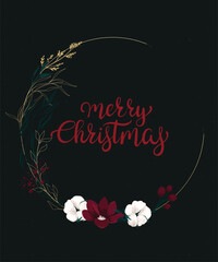Vector Christmas greeting card with elegant floral wreath - 679352690