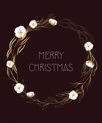 Vector Christmas greeting card with elegant floral wreath - 679352813