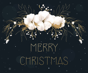 Vector Christmas greeting card with elegant flowers - 679353014
