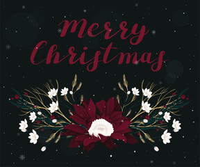 Vector Christmas greeting card with elegant flowers - 679353015