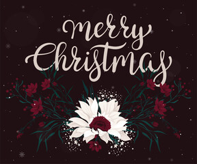Vector Christmas greeting card with elegant flowers - 679353026