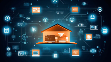 the concept of the Internet of Things with an image of a smart home, featuring various connected devices and appliances AI	