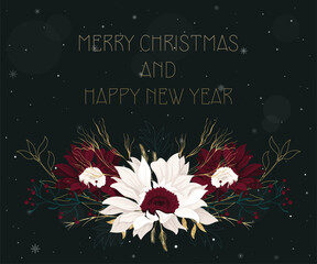 Vector New Year greeting card with elegant flowers - 679353062