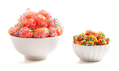 Freeze Dried Sweet and Tangy Candy with Small Candies on the Outside of a Chewy Center  Isolated on a White Background