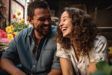 Laughter Harmony: Joyful Connection of a Beautiful Young Latino Couple