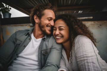 Cultural Embrace: Smiling Handsome Interracial Couple Celebrates Multicultural Connection