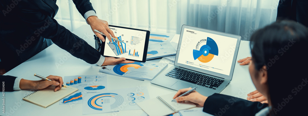 Poster business data dashboard analysis by computer software . investment application display business sale