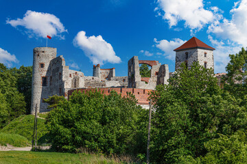 Fototapeta premium Ruins of medieval Tenczyn castle outside. Village Rudno. Poland.
