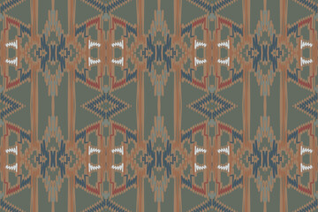 Ikat Fabric Gray Blue Red and White Seamless Pattern folk embroidery, and Mexican style. Aztec geometric art ornament print.Design for carpet, wallpaper, clothing, wrapping, fabric, cover, textile