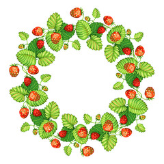 Hand painted watercolor strawberry frame border. Illustration with free copy space for text. Kidcore cute vintage style background.