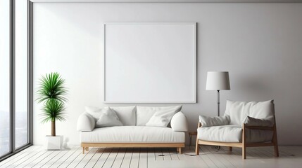 Home mockup. modern living room interior background. 3d render. generative AI illustration.	