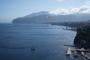Coast and harbor in Sorrento, Italy. Picturesque mediterranean town near naples with beautiful view on the sea