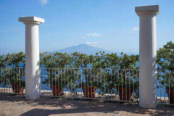 View to mount Vesuvio near Naples and Pompei from beautiful mediterranean Town Sorrento. Vesuvio...