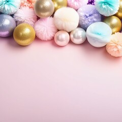 Whimsical Pastel Pompoms: Fun and Playful Gold-Infused Background