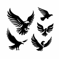 Black Silhouette Eagle Solid Icons Set 