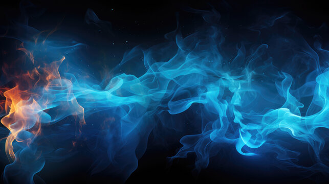 Abstract blue fire flames on black background. Fantasy fractal texture. Digital art. 3D rendering.
