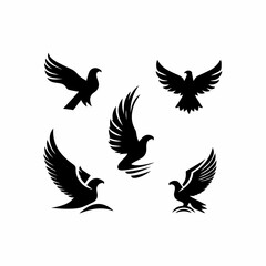 Black Silhouette Eagle Solid Icons Set 
