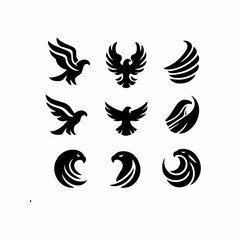 Black Silhouette Eagle Solid Icons Set 