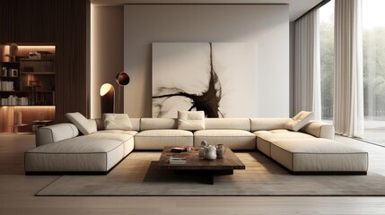 Fototapeta premium Elegant modern living room furniture arrangement