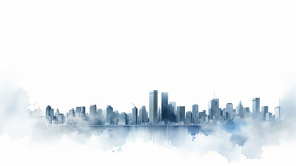 Abstract cityscape watercolor painting with blue and white color. illustration.