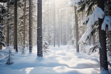 snowy forest background. snow and frost with landscape of forest