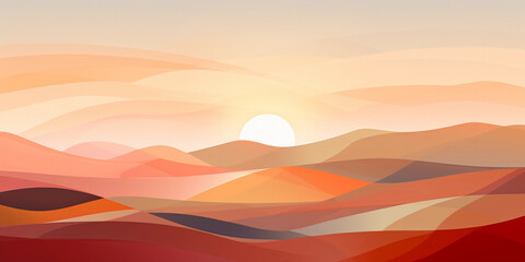 Abstract sunrise over a desert, cubist influences, earthy tones mixed with soft pastels - obrazy, fototapety, plakaty