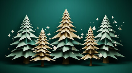 Obraz premium Merry Christmas card with paper Christmas tree
