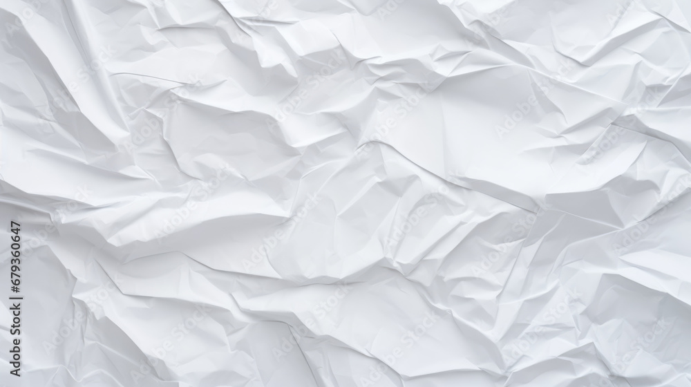 Aufkleber a crumpled white paper texture with multiple creases and folds creating an abstract pattern.