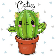 Cute Cartoon Cactus Catus