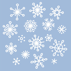 Set of snowflakes on a blue background