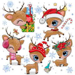Cute Cartoon Christmas deer on a white background