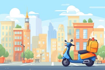 e-scooter parked against a city skyline background