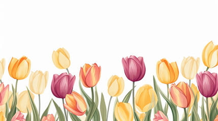 Spring flowers. Yellow tulips on white background. Floral. Watercolor illustration.