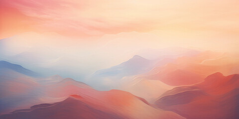 Obraz premium Sunrise on a mountain peak, abstract, oil-painted texture, swirling colors of pink and orange, soft focus